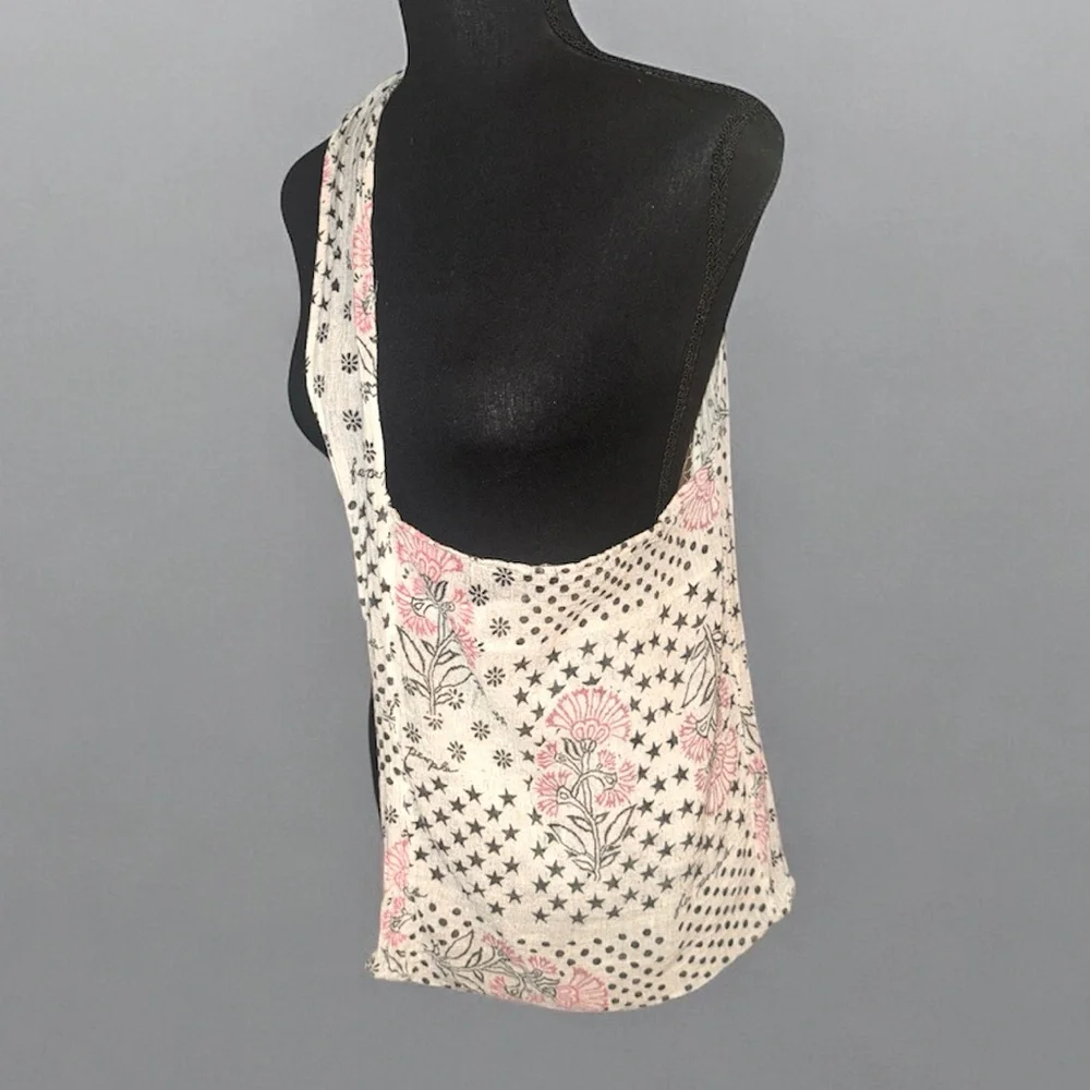 Free People Floral Colorblock Print Gauze Satchel Linen Reusable Bag‎